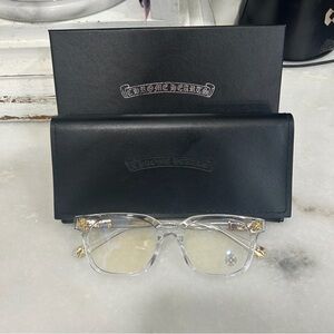 Chrome Hearts Clear Glasses with Black and Gold Accents